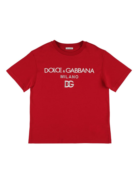 Dolce&Gabbana: T-shirt en jersey de coton imprimé logo - Rouge - kids-girls_0 | Luisa Via Roma