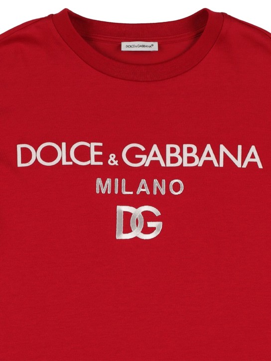 Dolce&Gabbana: T-shirt in jersey di cotone con logo - Rosso - kids-girls_1 | Luisa Via Roma