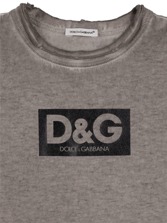 Dolce&Gabbana: T-shirt in jersey di cotone con logo - Grigio Scuro - kids-girls_1 | Luisa Via Roma