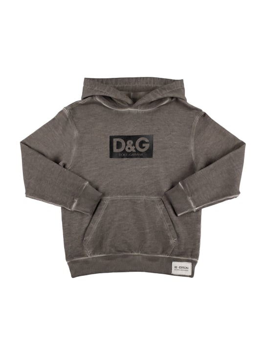 Dolce&Gabbana: Logo print cotton sweatshirt hoodie - Dark Grey - kids-boys_0 | Luisa Via Roma