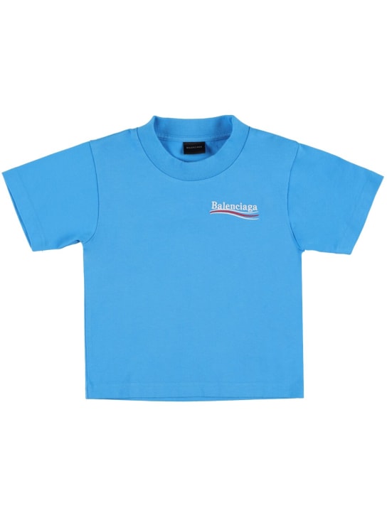 Balenciaga: Camiseta de algodón - Azul/Blanco - kids-boys_0 | Luisa Via Roma