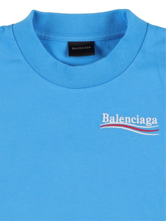 Balenciaga: T-shirt en coton - Azur/Blanc - kids-boys_1 | Luisa Via Roma