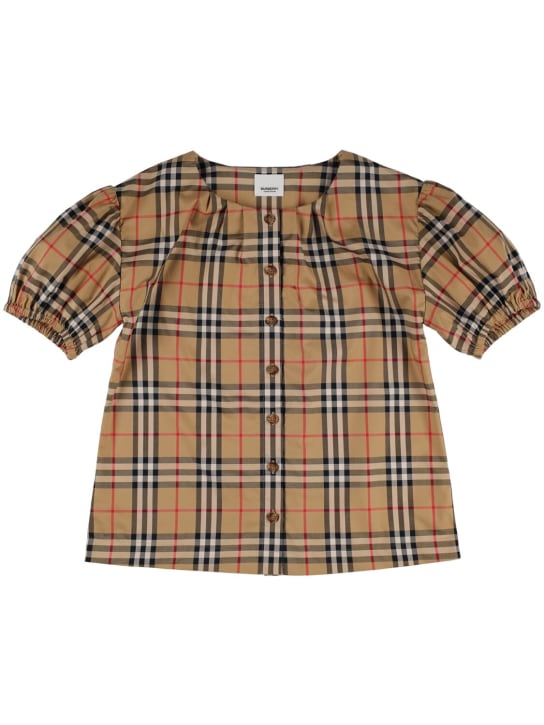 Burberry: Camicia in popeline di cotone check - Beige - kids-girls_0 | Luisa Via Roma