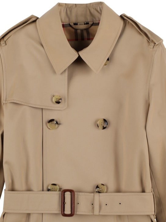 Burberry: Trench-coat en gabardine de coton - Beige - kids-girls_1 | Luisa Via Roma