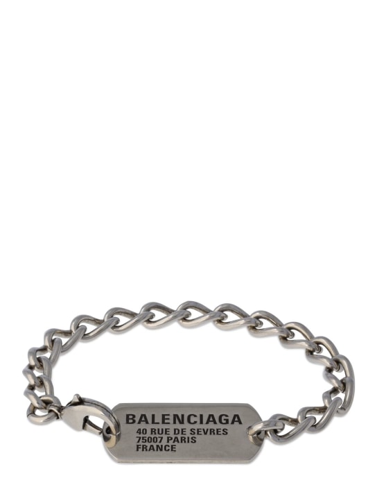 Balenciaga: Bracciale a catena in ottone con logo - Argento - women_0 | Luisa Via Roma