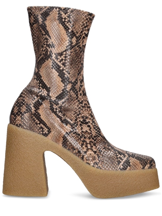 Stella McCartney: 115mm Skyla python print ankle boots - Brown/Black - women_0 | Luisa Via Roma