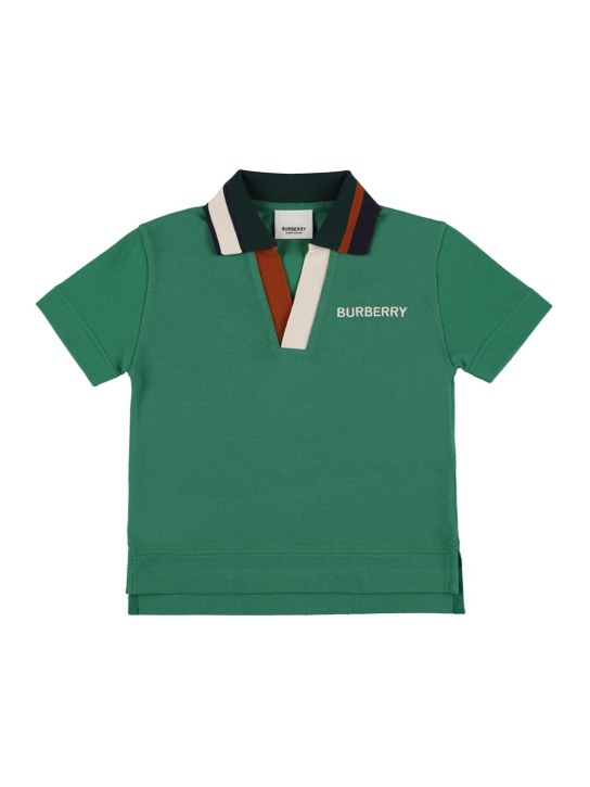 Burberry: Polo en piqué de coton à logo - Vert - kids-boys_0 | Luisa Via Roma