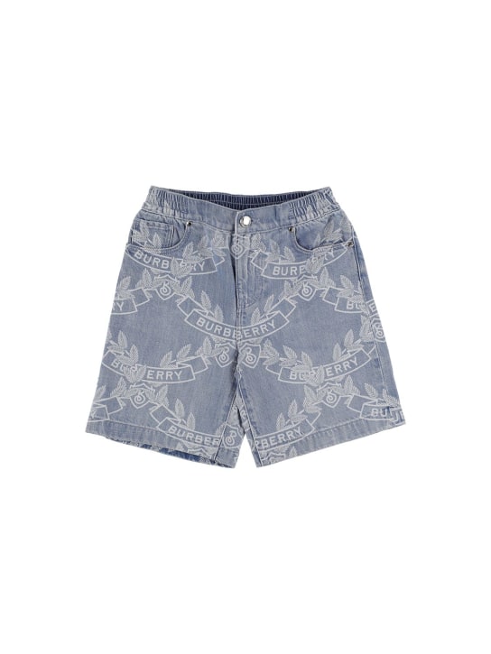 Burberry: Shorts in denim di cotone con logo - Denim - kids-boys_0 | Luisa Via Roma