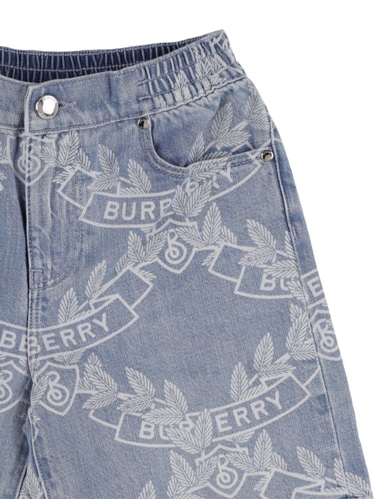 Burberry: Shorts in denim di cotone con logo - Denim - kids-boys_1 | Luisa Via Roma