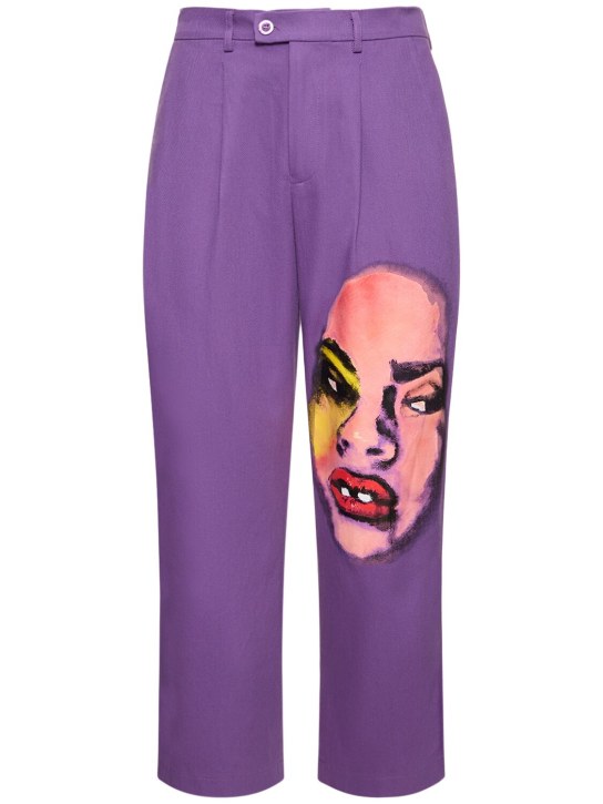 KidSuper Studios: Pantalon droit en coton avec visage peint - Violet - men_0 | Luisa Via Roma