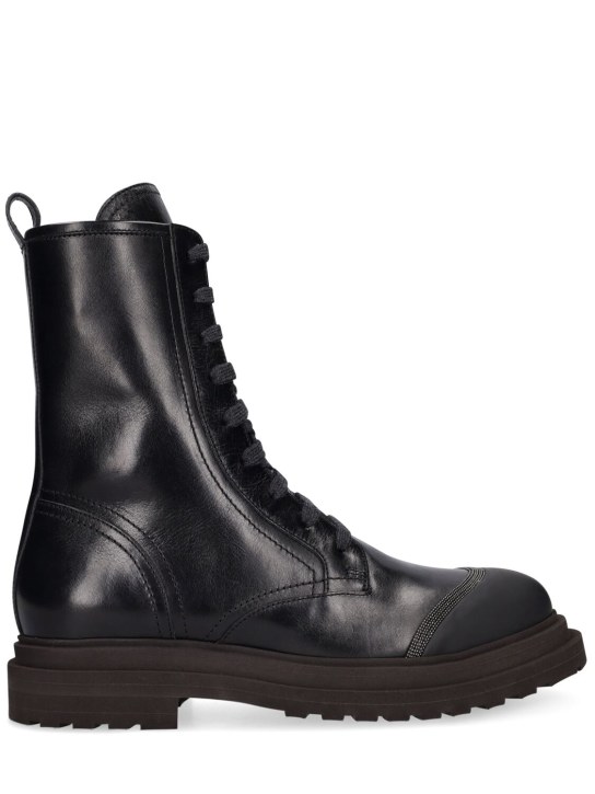 Brunello Cucinelli: 35mm Leather combat boots - Black - women_0 | Luisa Via Roma