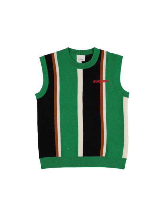 Burberry: Striped wool & cashmere knit vest w/logo - Grün - kids-boys_0 | Luisa Via Roma