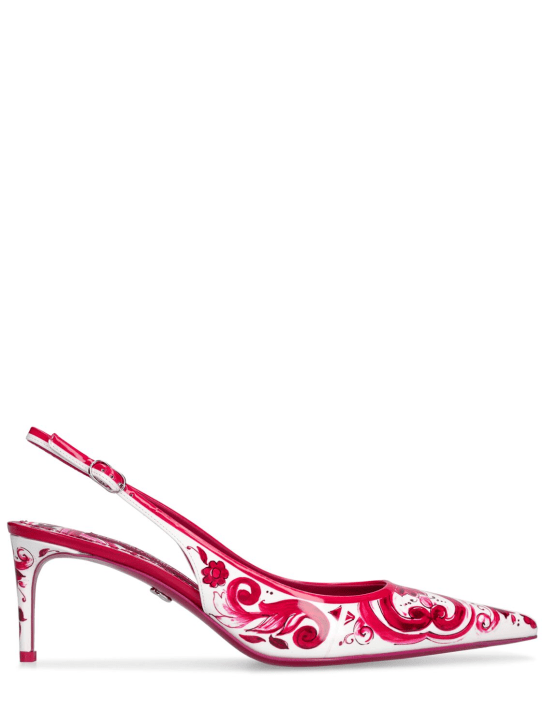 Dolce&Gabbana: Escarpins à bride en cuir Lollo Maiolica 60 mm - Blanc/Fuchsia - women_0 | Luisa Via Roma