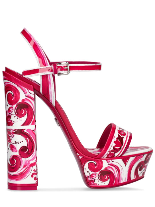 Dolce&Gabbana: 105mm Keira Maiolica leather sandals - White/Fuchsia - women_0 | Luisa Via Roma
