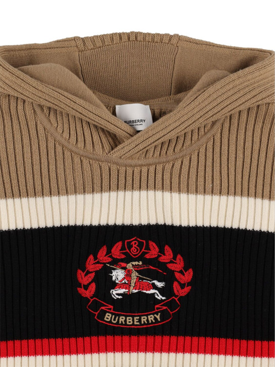 Burberry: Stripe wool knit hooded sweater w/logo - Beige - kids-boys_1 | Luisa Via Roma