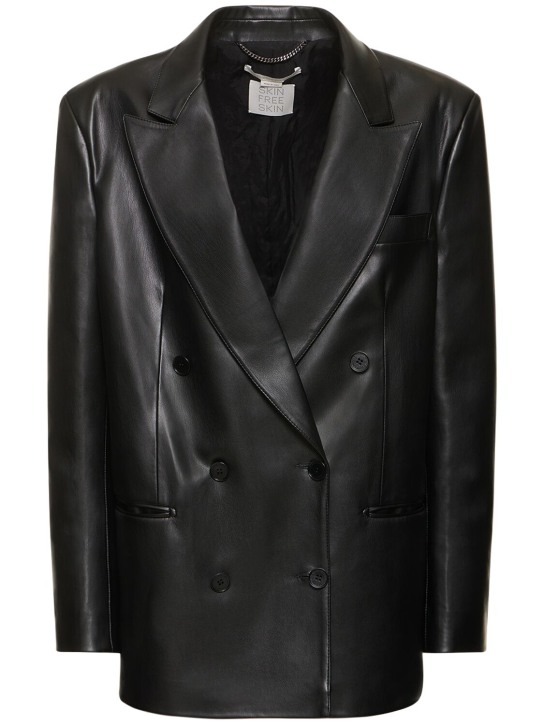 Stella McCartney: Faux leather double breast over jacket - Black - women_0 | Luisa Via Roma