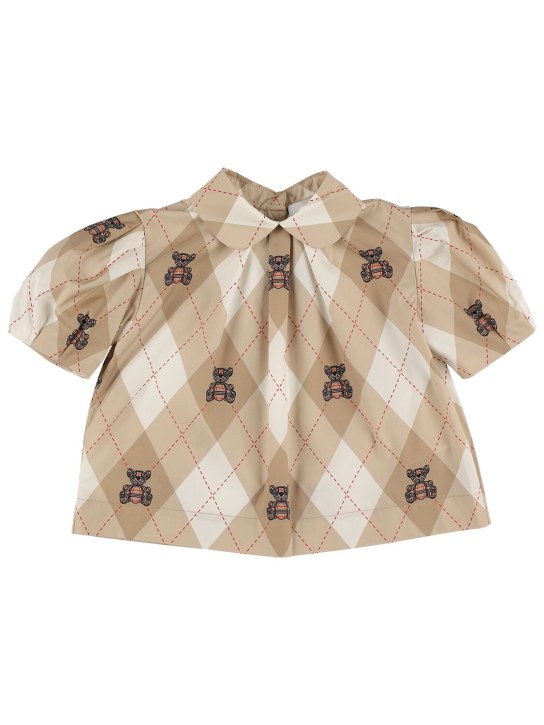 Burberry: Camicia in popeline di cotone stampato - Beige - kids-girls_0 | Luisa Via Roma