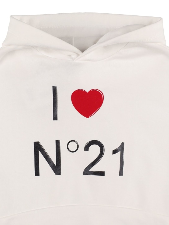 N°21: Sweat court en jersey de coton imprimé à capuche - Blanc - kids-girls_1 | Luisa Via Roma