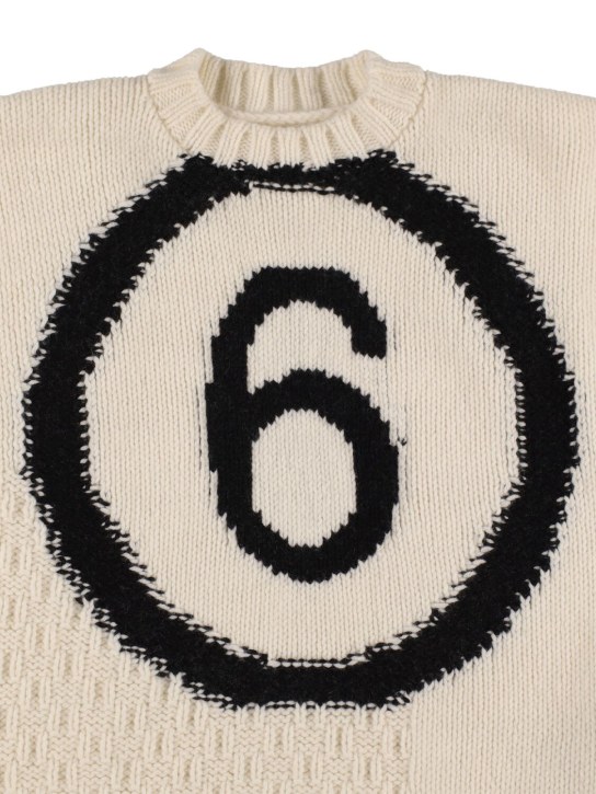 MM6 Maison Margiela: Logo intarsia wool blend knit sweater - White - kids-boys_1 | Luisa Via Roma