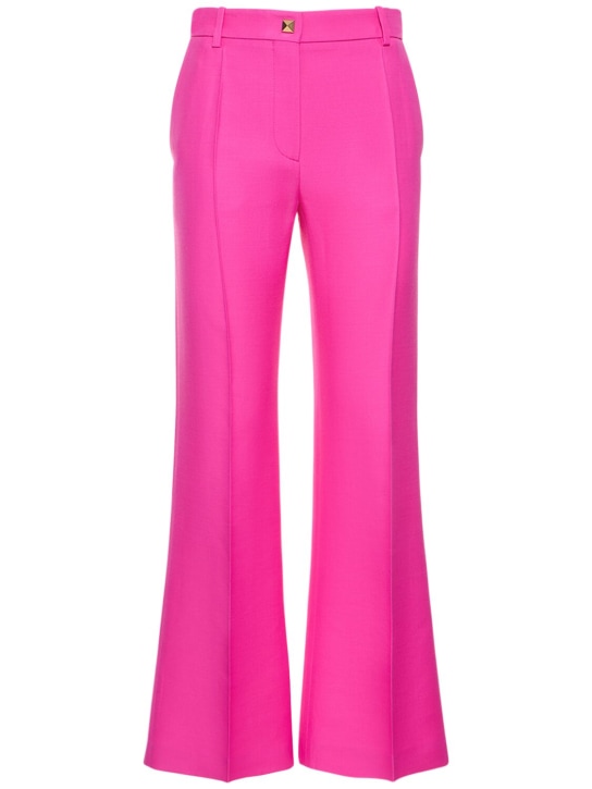 Valentino: Wool & silk crepe flared pants - Pink - women_0 | Luisa Via Roma