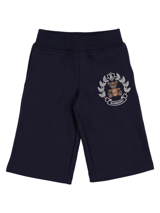 Burberry: Pantaloni in felpa di cotone con logo - Navy - kids-boys_0 | Luisa Via Roma