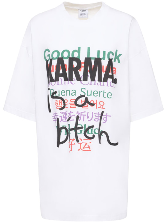 VETEMENTS: T-shirt Good Luck Karma in cotone con stampa - Bianco - women_0 | Luisa Via Roma