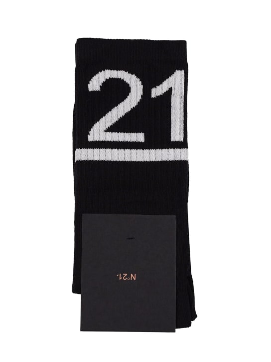 N°21: Logo intarsia cotton blend socks - Schwarz - kids-boys_0 | Luisa Via Roma