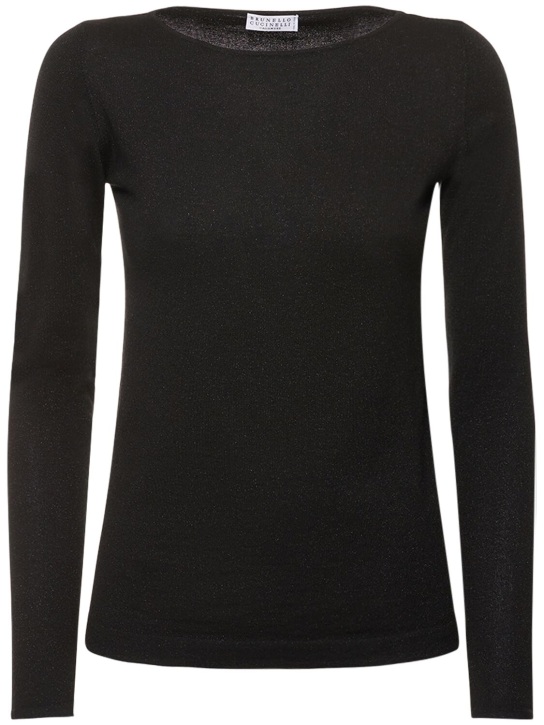 Brunello Cucinelli: Boat neck cashmere & lurex knit sweater - Black - women_0 | Luisa Via Roma