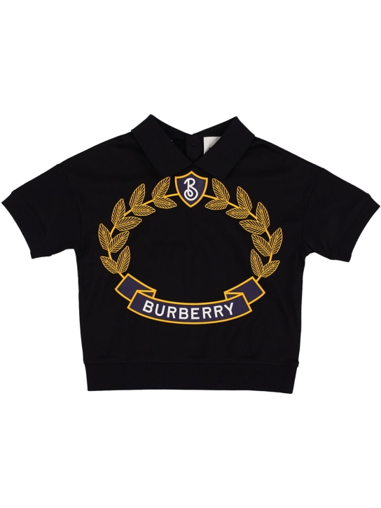 Burberry: Polo in cotone piqué con logo - Nero - kids-boys_0 | Luisa Via Roma