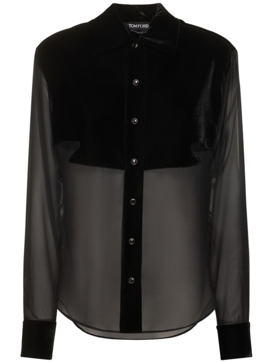 Tom Ford: Camisa de terciopelo y seda georgette - Negro - women_0 | Luisa Via Roma
