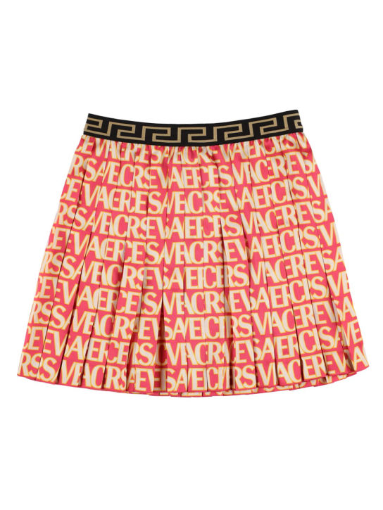 Versace: Jupe en sergé plissé à logo - Multicolore - kids-girls_0 | Luisa Via Roma