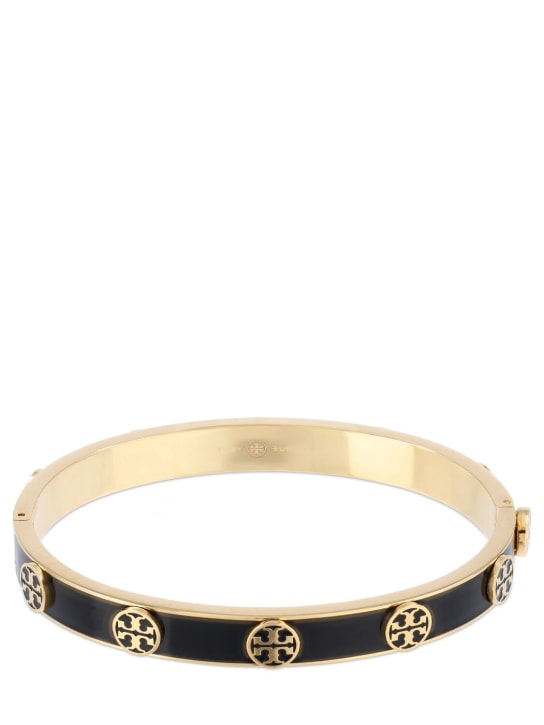 Tory Burch: Miller Stud enamel hinge bracelet - Black/Gold - women_0 | Luisa Via Roma