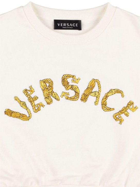 Versace: Sweat-shirt court en coton à logo - Blanc - kids-girls_1 | Luisa Via Roma