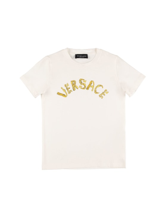 Versace: Cotton jersey t-shirt w/ logo - White - kids-girls_0 | Luisa Via Roma