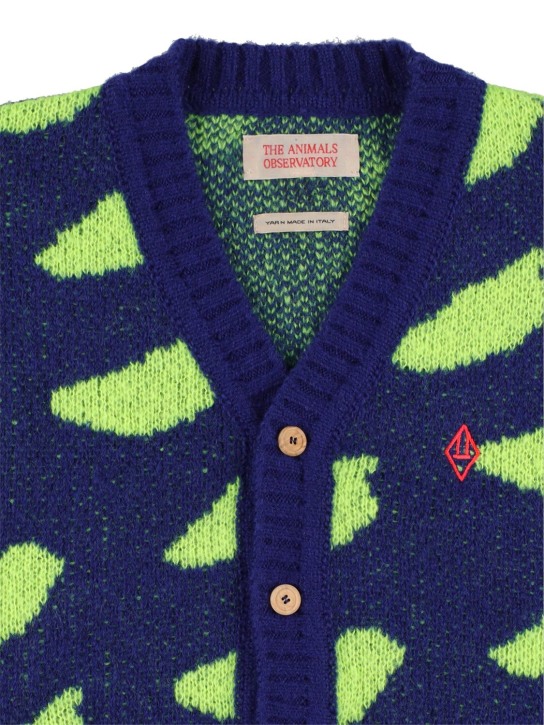 The Animals Observatory: Intarsia acrylic blend knit cardigan - Navy/Neon Green - kids-boys_1 | Luisa Via Roma