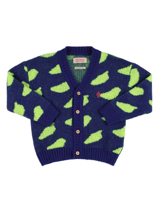 The Animals Observatory: Intarsia acrylic blend knit cardigan - Navy/Neon Green - kids-boys_0 | Luisa Via Roma