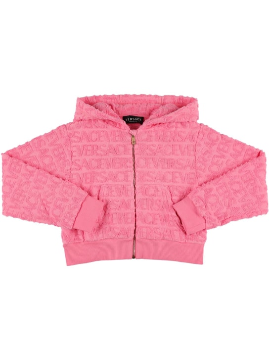 Versace: Cotton zip-up sweatshirt hoodie - Pink - kids-girls_0 | Luisa Via Roma