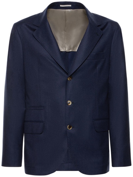 Brunello Cucinelli: Wool flannel suit jacket - Navy - men_0 | Luisa Via Roma