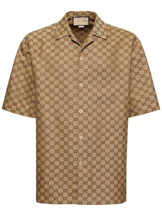 Gucci: Summer GG supreme linen blend shirt - Camel/Ebony - men_0 | Luisa Via Roma