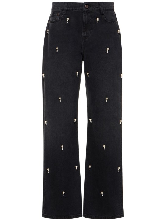 Stella McCartney: Embellished cotton denim straight jeans - Black - women_0 | Luisa Via Roma