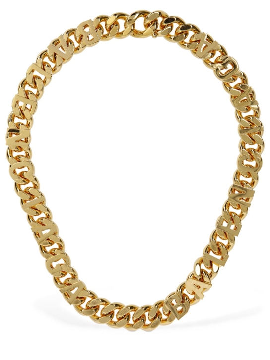 Balenciaga: Chain logo brass necklace - Gold - women_0 | Luisa Via Roma