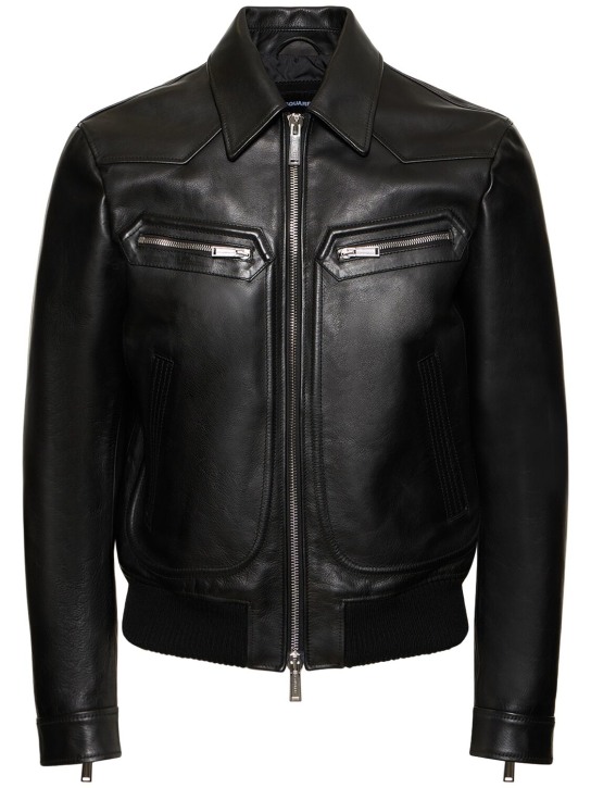 Dsquared2: Vintage-style leather jacket - Black - men_0 | Luisa Via Roma