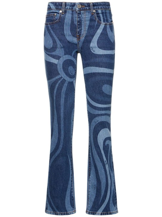 Pucci: Jeans rectos de denim estampado - Azul Denim - women_0 | Luisa Via Roma