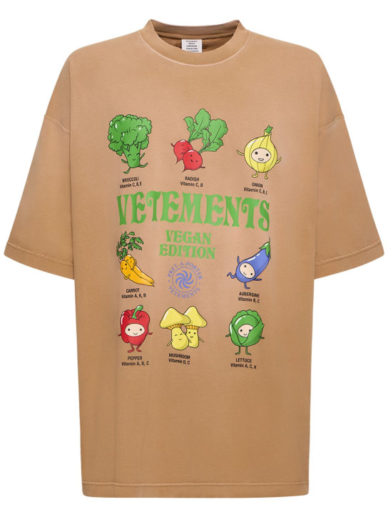 VETEMENTS: Vegan printed cotton t-shirt - Brown - men_0 | Luisa Via Roma