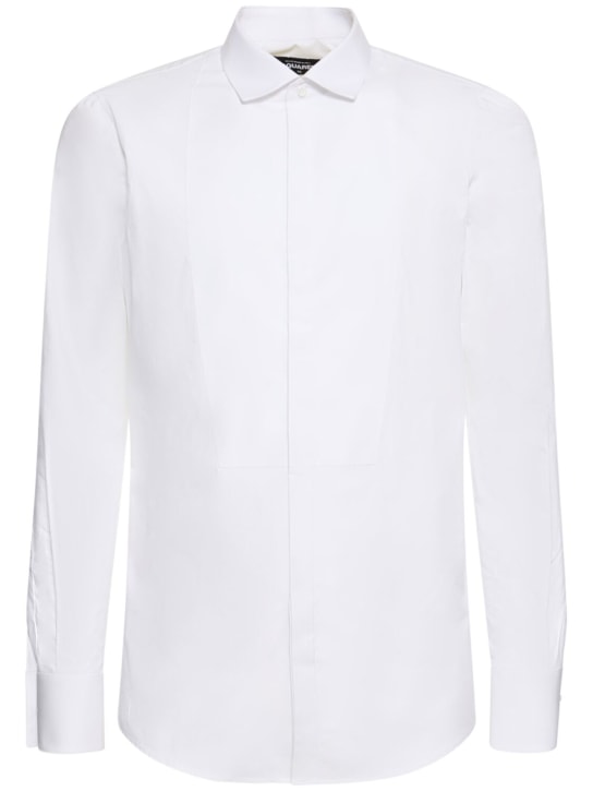 Dsquared2: Slim fit stretch cotton tuxedo shirt - White - men_0 | Luisa Via Roma