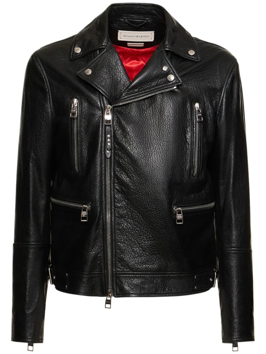 Alexander McQueen: Classic leather biker jacket - Black - men_0 | Luisa Via Roma