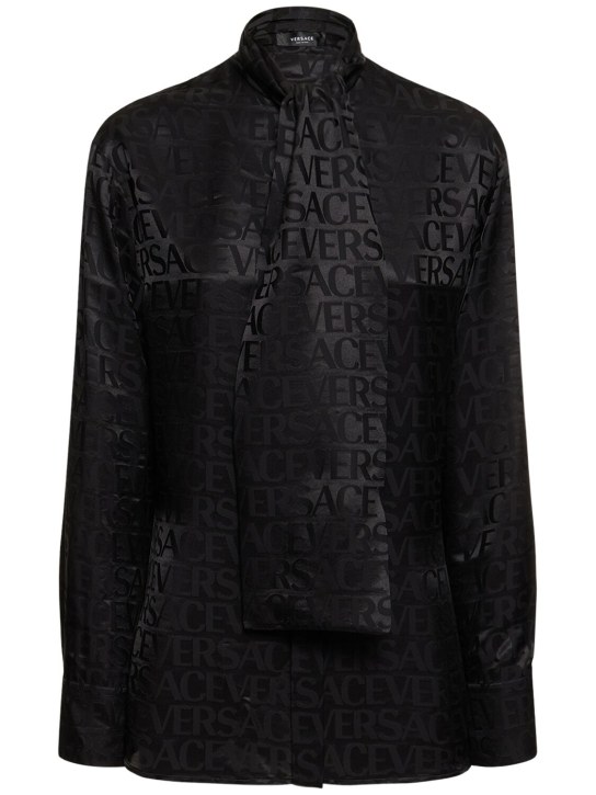 Versace: 로고 자카드 실크 트윌 셔츠 - 블랙 - women_0 | Luisa Via Roma