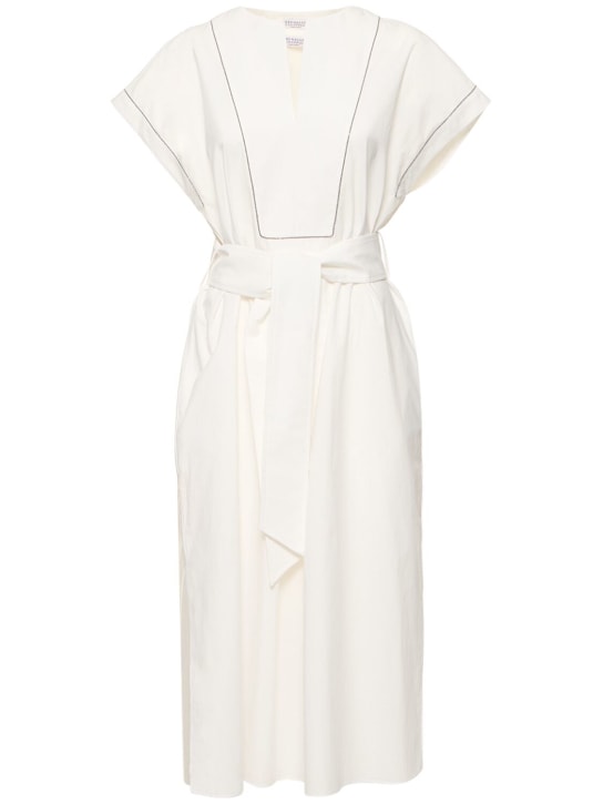 Brunello Cucinelli: Belted cotton poplin midi dress - White - women_0 | Luisa Via Roma