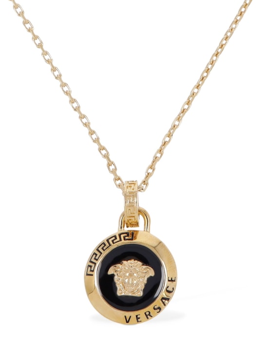 Versace: Medusa coin charm necklace - Gold/Black - men_0 | Luisa Via Roma
