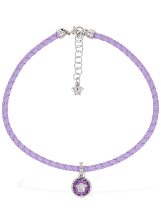 Versace: Medusa Biggie leather collar necklace - Lavender/Silver - women_0 | Luisa Via Roma